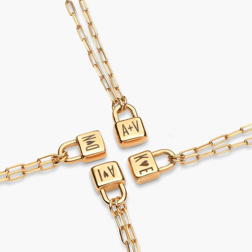 Collar Iniciales En Candado En Plata 925 Chapado Oro Dorado