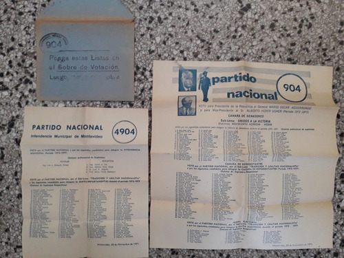 Eleccion 1971 Partido Nacional Lista 904 Aguerrondo Lacalle