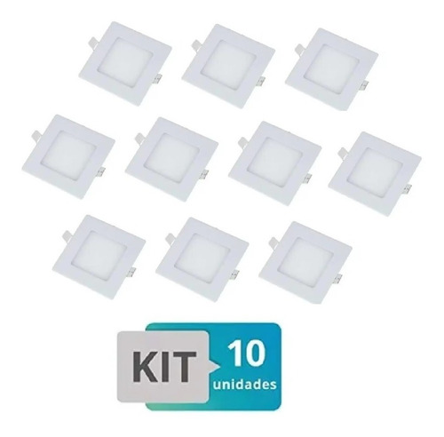 Kit 10 Spot Plafon 3w Led Br Quente Embutir Quadrado 3000k