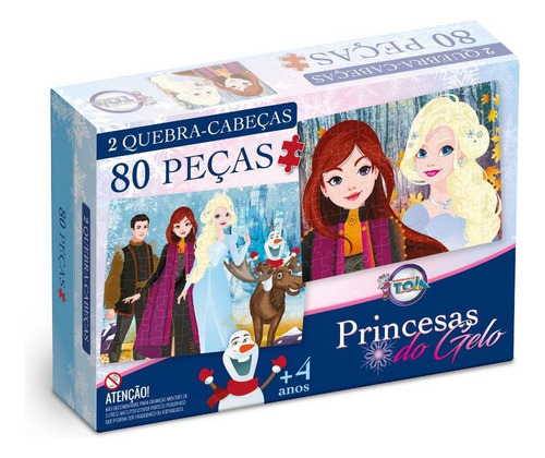 Jogo Infantil Quebra Cabeça 2 Em 1 Princesas Do Gelo 80 Pçs