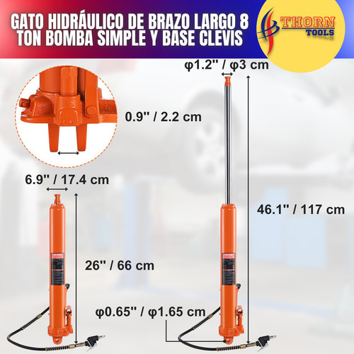Gato Hidráulico De Largo Alcance 8 Toneladas Base Clevis