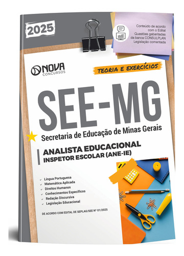 Apostila Completa Analista Educacional - Inspetor Escolar (ane-ie) Da Secretaria De Estado De Educação De Minas Gerais - See Mg 2025 - Editora Nova