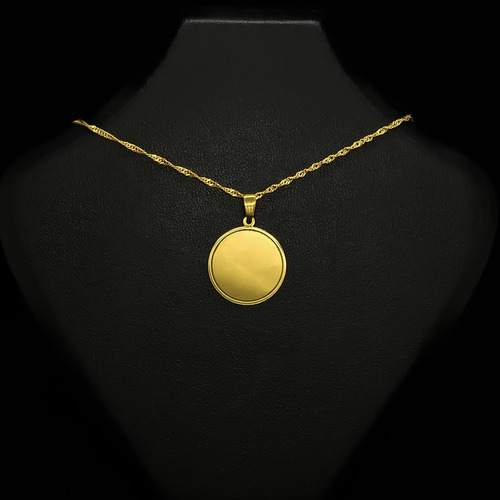 Cadena Y Dije Medalla Para Grabar 2 Cm Oro 18k Amarillo 40 Cm