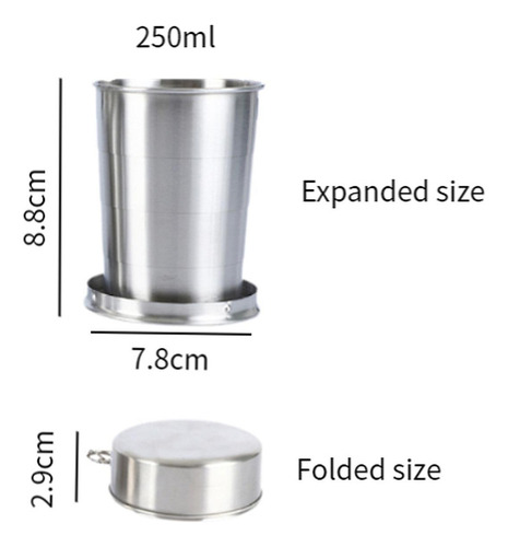 3 Taza De Metal Resistente Y Plegable, 250 Ml 7,8 Cm X 8,8