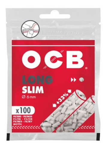 Filtro de cigarrillo Ocb Long Slim de 6 mm, paquete de 100