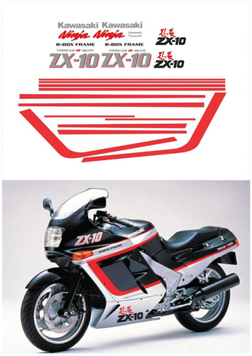 Kit Adesivo Para Kawasaki Ninja Zx10 1988 Preta E Prata