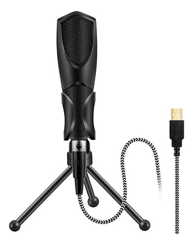 Microfono Para Pc Con Cable Usb Y Tripode De Mesa Negro