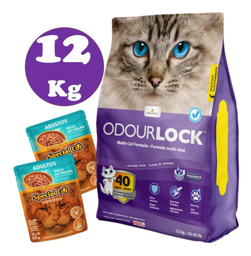 Arena Aglomerante Gato Odourlock Ultra Premium Lavanda 12kg x 12kg de peso neto