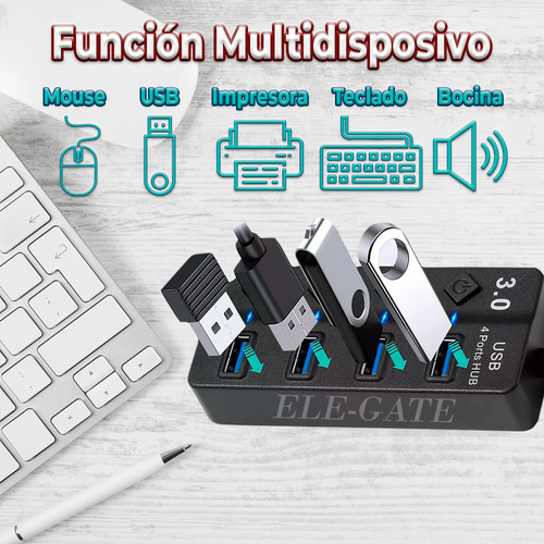 Hub Switch 4 Puertos Usb 3.0 Transferencia Datos Rapida 5gbs