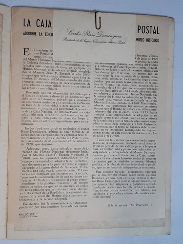 Imagen 2 de 4 de Partitura Himno Nacional Fascimil Casa Ahorro Ro 380