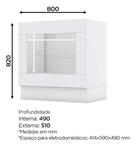Balcão Forno Embutir Com Tampo 80cm Americana Branco Nature Henn
