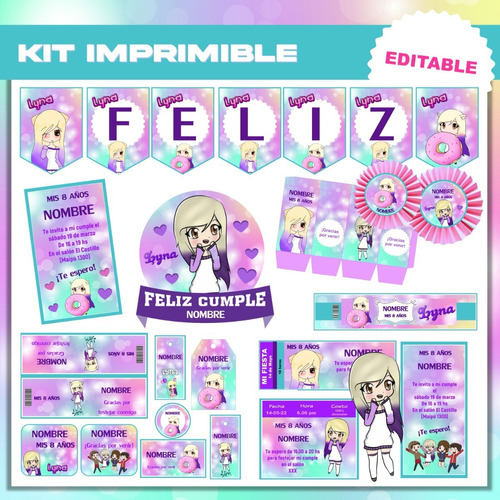 Kit Imprimible Lyna Youtuber Deco Y Candy 100% Editable