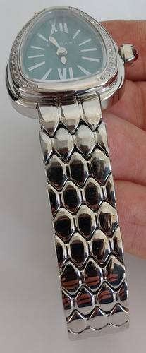 Reloj Bnlgr Mod. Serpentie Seduttorie Dama Correa Plata Bisel Con Piedras Caratula Verde (Usado)
