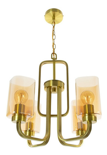 Lámpara Colgante Oro Mate E26 60w 4 Luces Estructura Dorado