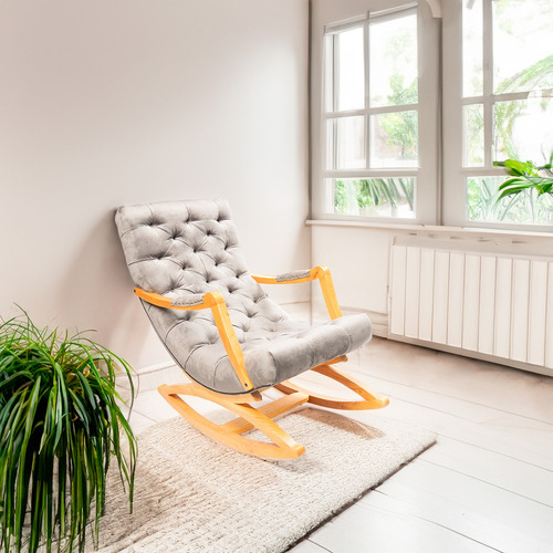Silla Mecedora Con Apoya Brazo Gris Felpa