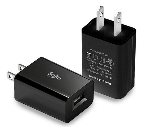 Cargador De Pared Celular Tableta Cubo Usb 5v 1a Certificado Color Negro