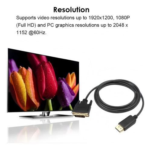 Cable Conector Macho Adaptador Dp A Dvi 1080p 1.8m Display