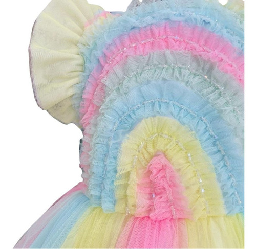 Vestido De Festa Infantil Luxo Arco Íris Candy Colors Ateliê