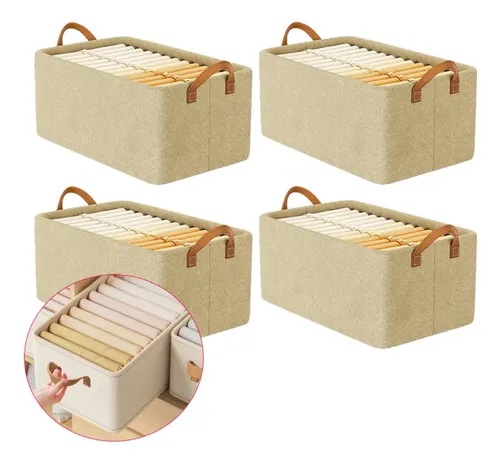 Kit 4 Cesto Caixa Organizadora Guarda Roupa Grande Dobrável
