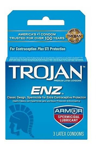 Condones De Látex Lubricante Espermicida Trojan-enz, 3 Unid