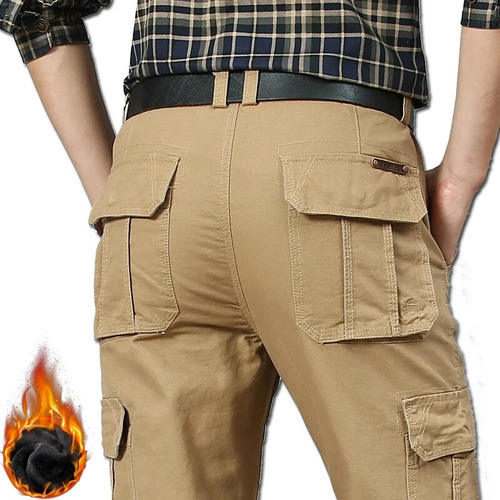 Pantalones Cargo De Forro Polar Para Hombre, De Invierno, Gr