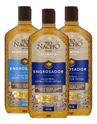 Pack Tío Nacho Engrosador 2 Shampoo + 1 Acond. 415ml C/u