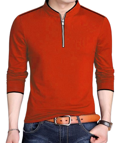 Camiseta Buzo Polo Cuello Alto Rojo Largo Cierre Cremallera