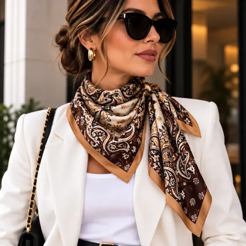 Lenço 90x90 Cetim Feminino Elegante Estampado Moda Chic Estampa 6 90x90