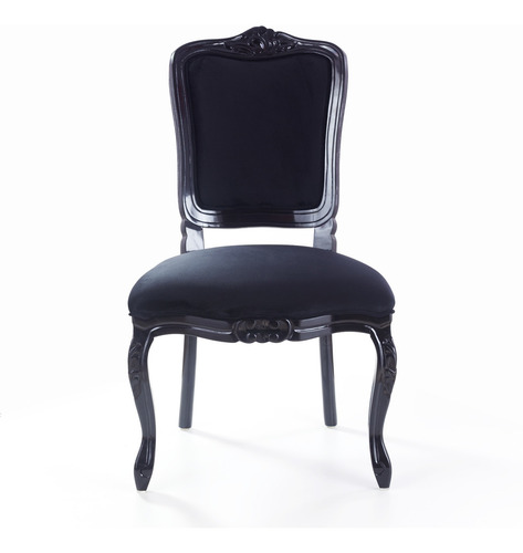 Conjunto 6 Cadeiras Luis Xv De Madeira Cor Preto Com Veludo