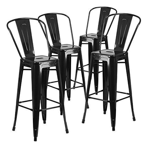 Flash Furniture 4 Pk 30 High Black Metal Indoor Taburete De