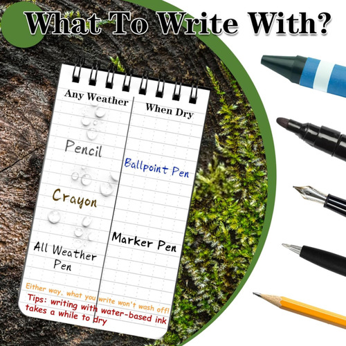 Waterproof Notebook, 4 Pack Top-spiral Pocket Notepad, 3 Cci
