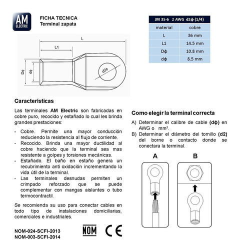 Terminal Zapata 1/4 In (2 Awg) 10 Pzs