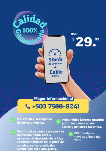 50 Mb + Cable Digital + Vix+ + Prime Video + 100 Minutos