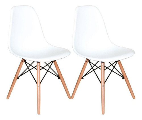 Kit 2 Cadeiras Charles Eames Eiffel Wood Design Branca