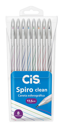 Caneta Esferográfica Cis Spiro Clean 8 Unidades 0.7mm