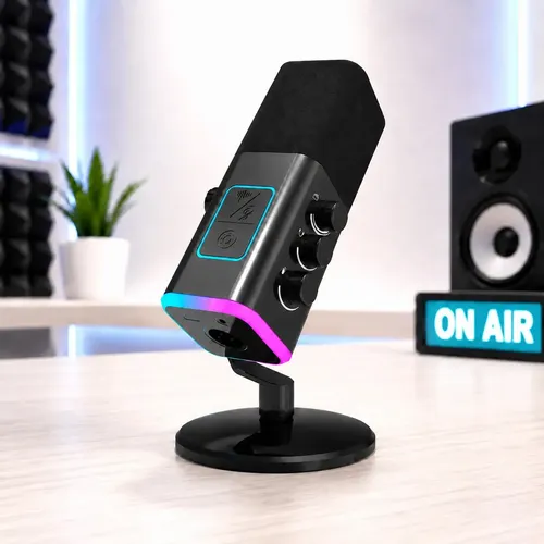 Microfone Gamer Usb Xlr Rgb Para Streaming E Podcast E Jogos Pret...