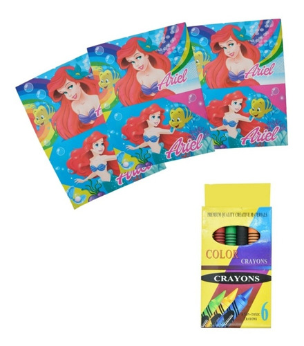 Ariel Cumpleaños Libro Colorear C/crayolas 10 Piezas