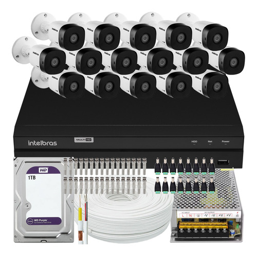 Kit Cftv Intelbras 16 Câmeras 1230 Full Hd 1216 1tb Purple