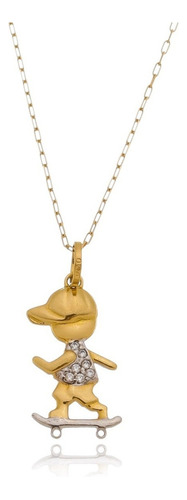 Pingente Menino Skate Com Corrente Cartie Em Ouro 18k Cor Amarelo