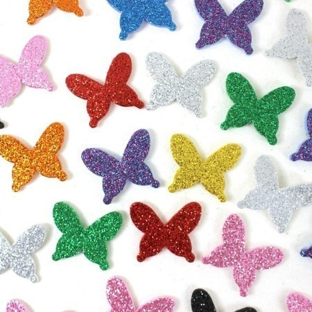 50 Adesivos Pet E V A Com Glitter - Borboletas