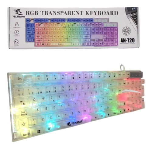 Teclado Para Pc Laptop Alámbrico Gamer Transparente Luz Rgb 