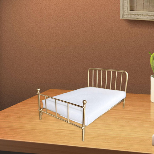 Cama Para Casa De Muñecas A Escala 1/12, Muebles En Oro