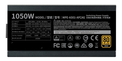 Imagen 6 de 10 de Fuente 1050w Coolermaster Mwe 1050 V2 80+ Gold Full Modular