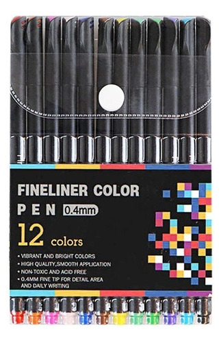 Lapices Tiralínea Fineliner 0,4mm 12 Colores Punta Fina