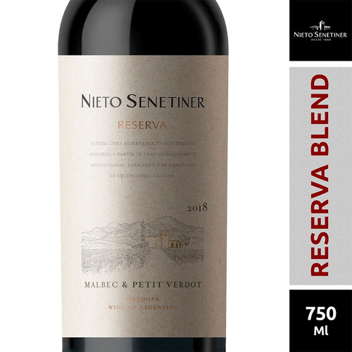 Imagen 1 de 1 de Vino Reserva Malbec-petit Verdot Nieto Senetiner X 750ml