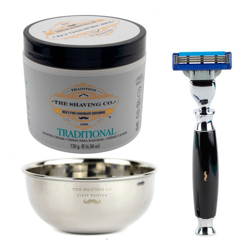 The Shaving Co Kit Rastrillo Negro Crema Afeitar Menta Bowl