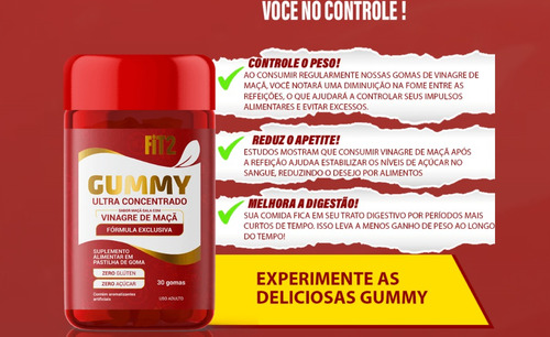 5 Gummy Ultra Em Goma + 5 Shot Vinagre De Maçã + Detox Green