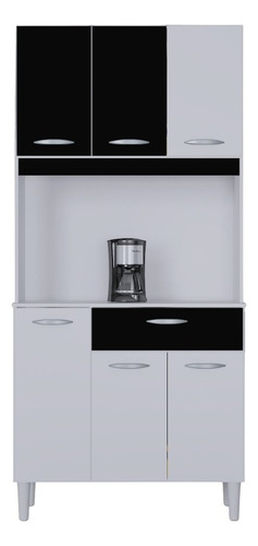 Cozinha 6 Portas 1 Gaveta Cassia Poquema Cor Branco com Preto