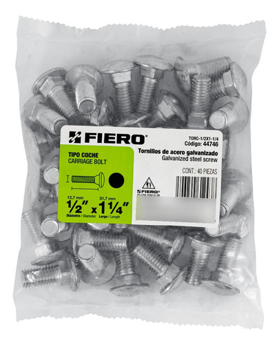 Bolsa Con 40 Tornillos 1/2 X 1-1/4 Tipo Coche, Fiero