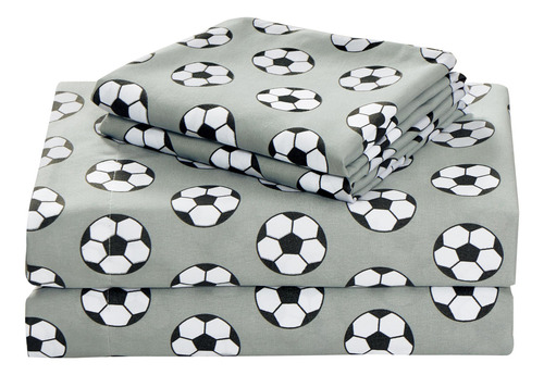 Juego De Sábanas Deportivas 3 Piezas Individual Xl Gris Negr